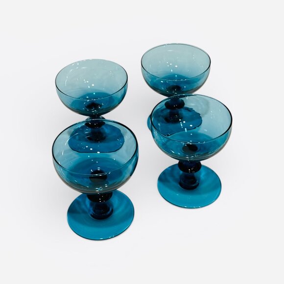 MCM Set of 4 "Teal/London Blue" Italian Art Coupe Glasses - Picture 11 of 17